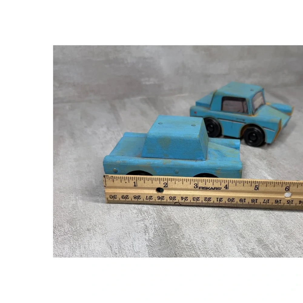 Handmade Wooden Toy Cars Blue Rustic Personalized Kayla Jake Minion Set of 2
